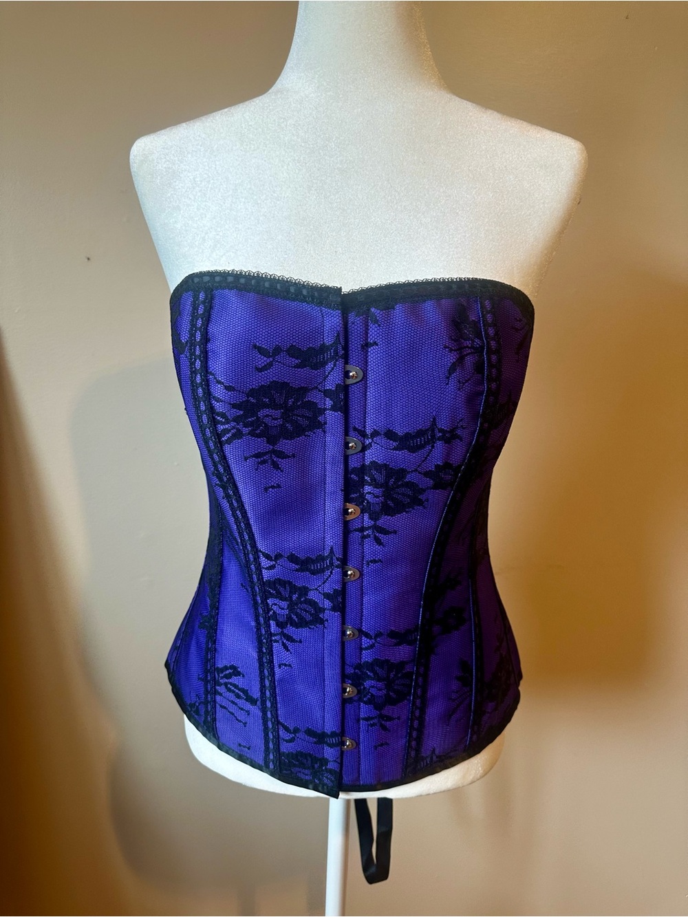 Corset Story Purple Gothic Black Lace Instant Shape Corset UK 16 US12